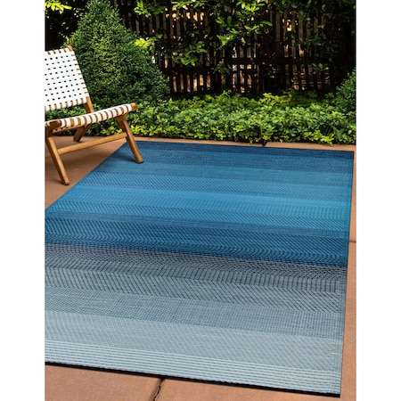World Rug Gallery Contemporary Stripe Shade Reversible Recycled Plastic 3' X 5' Blue Outdoor Rug 6074BLUE3X5